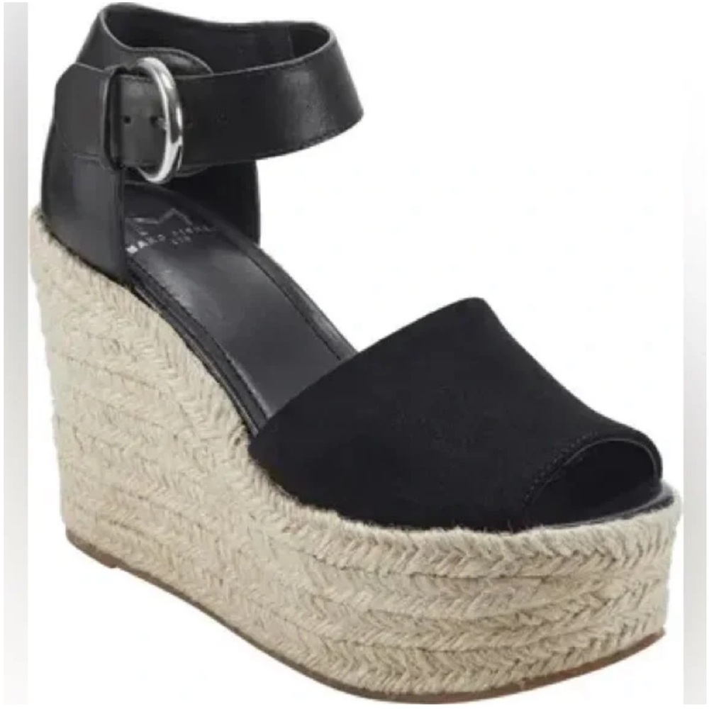 Marc Fisher Black Espadrille Platform Wedge Sandals with Ankle Strap